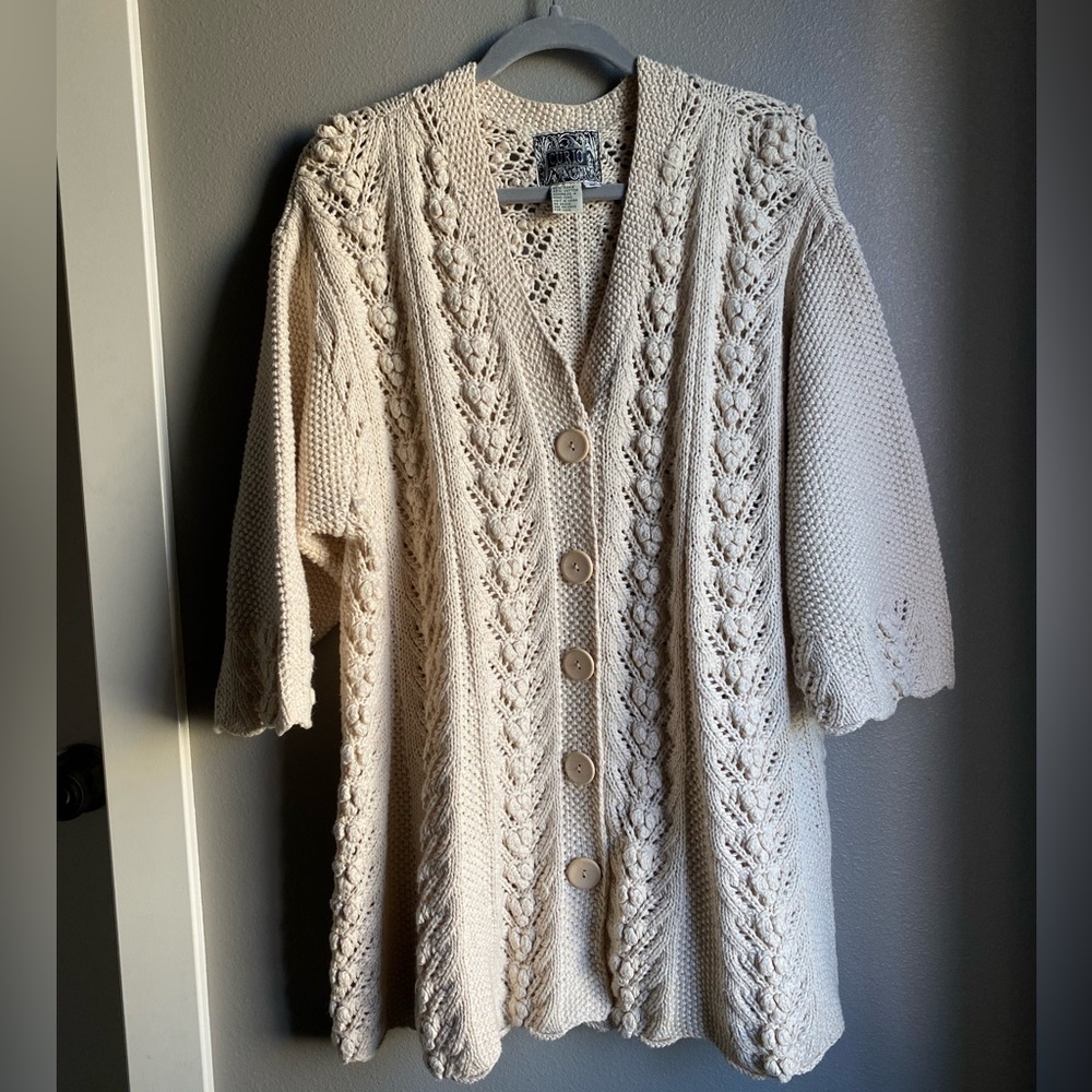 CURIO Bobble Chunky Knit Oversized Cardigan, Ramie/Cotton, Color Cream, Small.